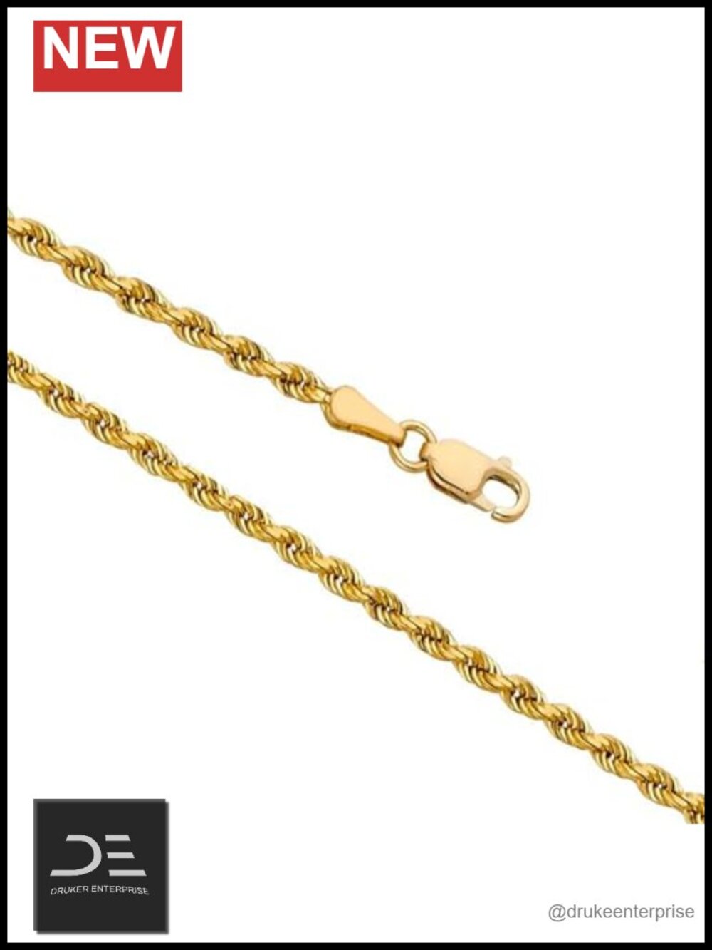 14k Real Yellow Gold Solid Rope Chain Necklace Lobster Claw Clasp Gift